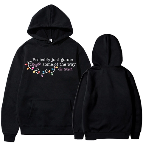 Felpa Con Cappuccio Uomo Misto Cotone Foderata In Pile Natale Jingle Stampa Divertente Maniche Lunghe Casual