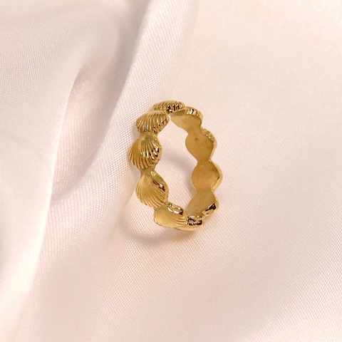 Bague Coquillage en Acier Inoxydable pour Femme Plaqué Or Style Français Vintage Chic Minimaliste Bijoux pour Usage Quotidien