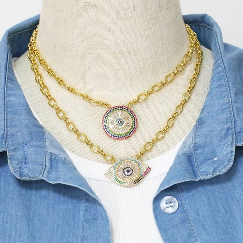 Collana Occhio Del Male Rame Con Pendente In Zircone Colorato Stile Hip Hop Catena A Graffetta Spessa Gioielli Donna