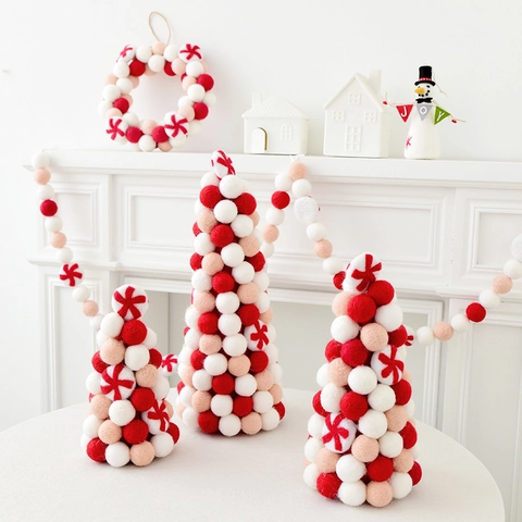 Handgefertigter Weihnachtsbaum Aus Wollfilz Tischdeko Pfefferminz Bonbon Ball Kranz Girlande Festliche Dekoration Rot Weiß