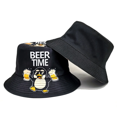 Chapeau Bob Rigolo Imprimé Pingouin Bière Polyester Protection Solaire Été Extérieur Casquette Soleil Unisexe
