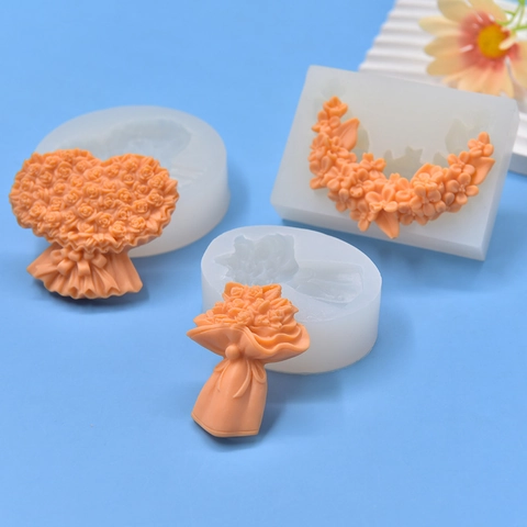 Stampo Silicone Bouquet Di Fiori 3D Rosa Forma Cuore Torta Fondant Cioccolato Candela Sapone Decorazione Valentino