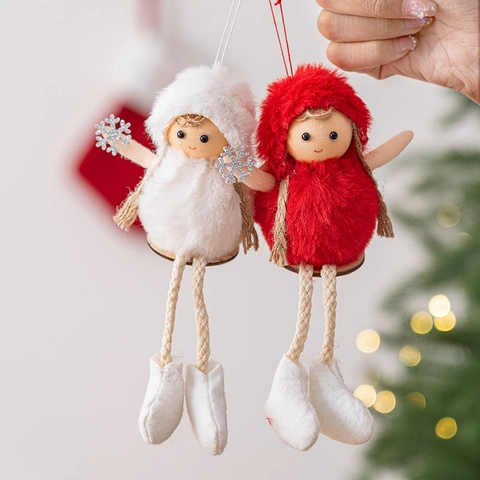 Weihnachts Plüsch Engel Puppe Ornamente Baumschmuck Lange Beine Holz Stoff Handgefertigt Feiertag Heimdekoration