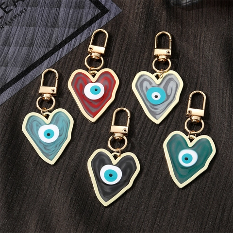 Creative Heart Shaped Evil Eye Keychain Alloy Resin Nazar Amulet Keyring Colorful Heart Pendant For Bag Decoration Jewelry Gift
