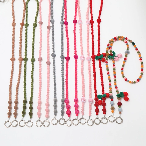 Cadena De Cordón Para Teléfono Crossbody De Cuentas Flocadas De Peluche Con Colgantes De Cereza Corazón De Ganchillo Accesorios De Correa De Bolso Lindo