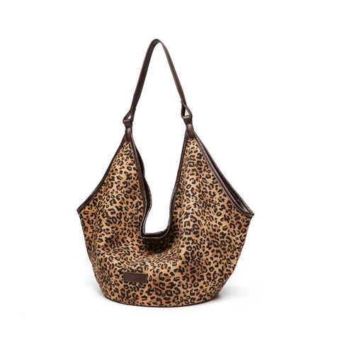 Bolso Tote De Gran Capacidad Con Estampado De Leopardo Lona Ribete Cuero PU Vintage Bolso Hobo De Hombro Para Mujer