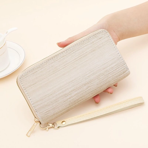 Portafoglio Lungo Da Donna Sfumato In Pelle PU Grande Capacità Pochette Con Doppia Cerniera E Cinturino