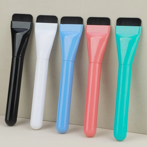 Flat Top Foundation Brush Ultra Thin Synthetic Fiber Bristles Plastic Handle Face Mask Applicator Beauty Makeup Tool