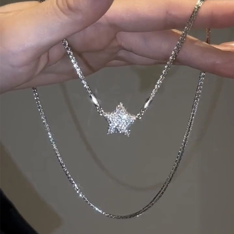 Collana Con Pendente A Stella Pentagramma Magnetica In Acciaio Inossidabile Strass Zircone Catena Clavicola Gioielli Donna
