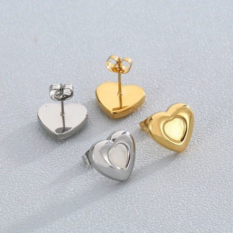 Pendientes De Botón Corazón Acero Inoxidable Minimalista Texturizado Forma Corazón Joyas Para Mujeres Moderno Elegante
