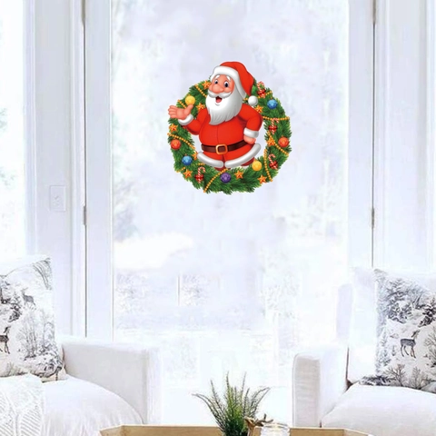 Kerst Muursticker Kerstman Krans PVC Verwijderbare Sticker Voor Raam Deur Huisdecoratie Feestelijk