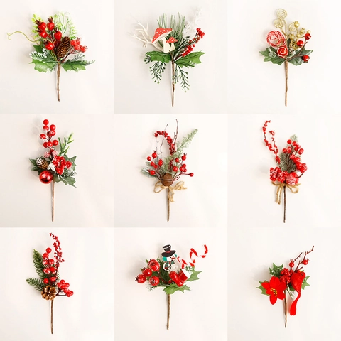 Artificial Christmas Berries Pine Cones Pine Needles Picks Simulation Plants For Tree Holiday Wreath Table Decoration