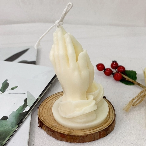 Praying Hands Scented Candle Natural Soy Wax Handmade Art Aesthetic Home Decor Gift Prayer Blessing Novelty White