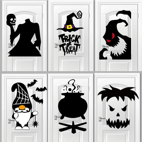 Decorazioni Per Porte E Finestre Di Halloween Feltro Non Tessuto DIY Siluetta Strega Gnomo Trick Or Treat Adesivo Parete