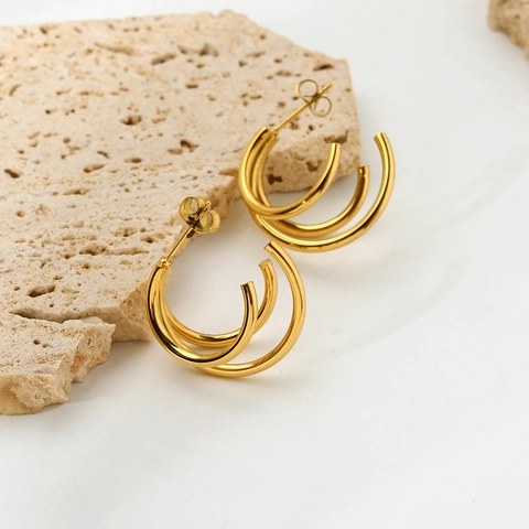 316L Edelstahl Dreifach C-Förmige Ohrstecker 18K Vergoldet Minimalistische Geometrische Ohrringe Für Damen Mode Schmuck