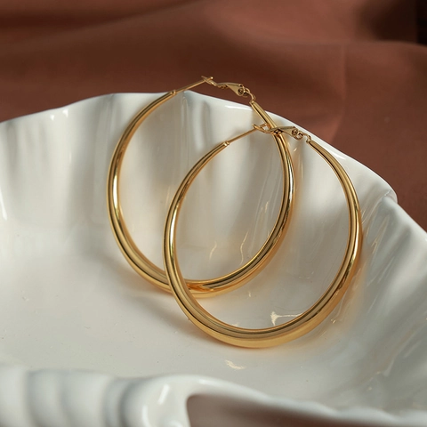 Pendientes De Aro Grandes Acero Inoxidable Círculo Redondo Hueco Pulido Retro Joyas De Moda Mujeres