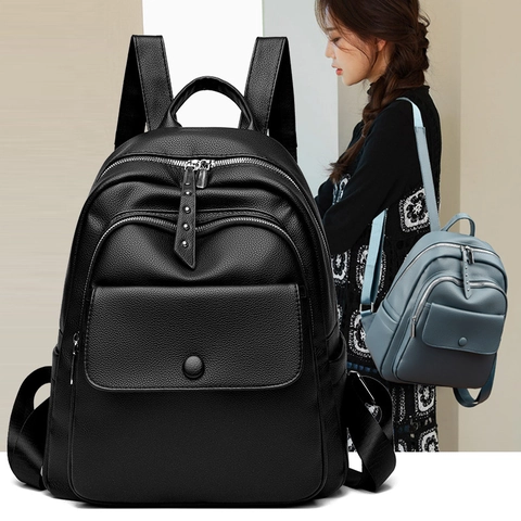 Mochila Mujer Cuero PU Suave Patrón Lichi Gran Capacidad Múltiples Bolsillos Impermeable Viaje Viaje Diario Moda Bolso Simple