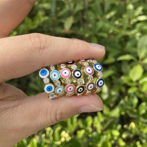 Retro Boheemse Boze Oog Verstelbare Open Ring Koper Met Kleurrijk Emaille En Zirkonia Voor Dames