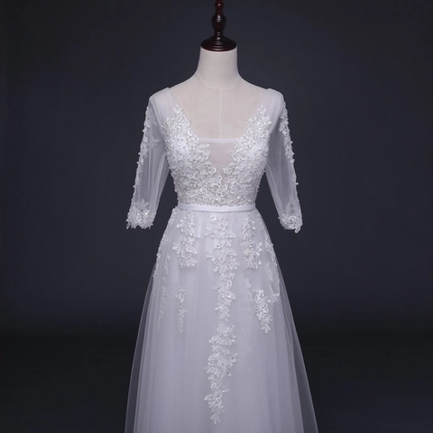 Abito Da Sera Scollo A V Pizzo Mesh Ricamo Perline Paillettes Linea A Lungo Fino Al Pavimento Mezza Manica Matrimonio Festa Donna