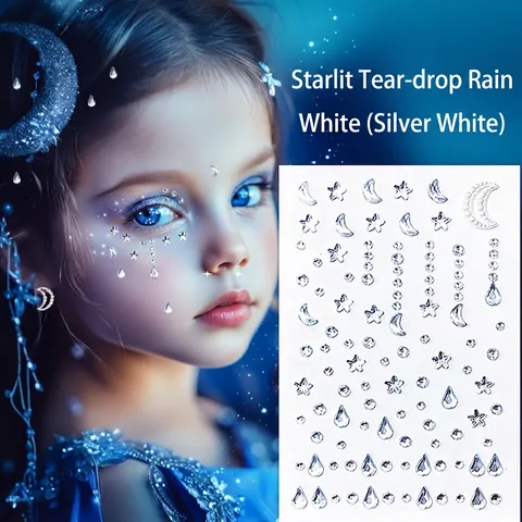 Joyas Faciales Diamantes De Imitación Pegatinas Acrílico Estrella Luna Lágrima Para Concierto Rave Festival Maquillaje Decoraciones
