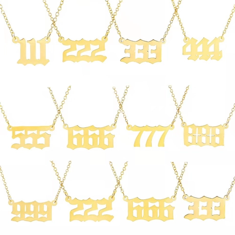 Engel Nummer Hanger Ketting 18K Verguld Roestvrij Staal Gothisch Lettertype Sieraden Esthetisch Cadeau Voor Vrouwen