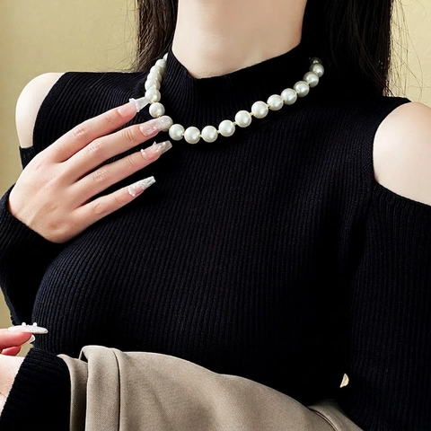 Collier Künstliche Perles Imitation Baroque Élégant Pour Femme Grosses Künstliche Perles Rondes Ras Du Cou Alliage Rétro Luxe Bijoux Mariage Fête