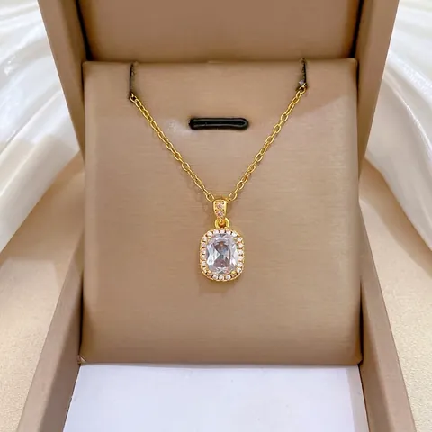 Vierkante Zirkonia Hanger Ketting Voor Dames Roestvrij Stalen Ketting Koper Micro Pave Elegante Vergulde Sieraden