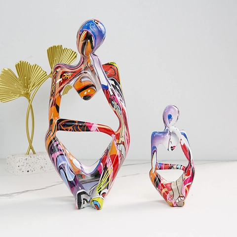 Abstract Thinker Statue Resin Modern Graffiti Marble Pattern Decorative Figurine Home Office Desk Ornament
