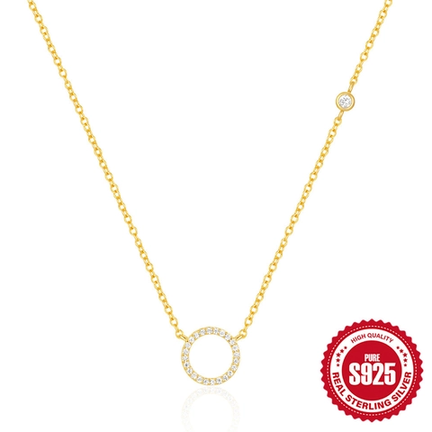 Geometric Circle Pendant Necklace 925 Sterling Silver AAAAA Cubic Zirconia Minimalist Jewelry For Women