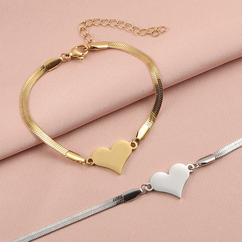 Bracciale Minimalista Con Pendente A Cuore Catena A Serpente Acciaio Inossidabile Placcato Oro Gioielli Per Donna Regolabile