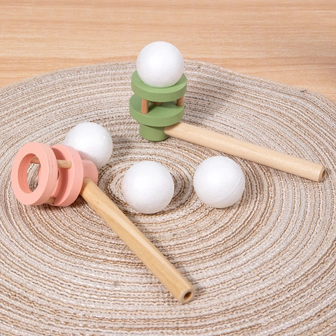 Wooden Cartoon Floating Blow Ball Toy Breath Training Lung Capacity Exercise Sensory Game For Kids Montessori Learning Physics