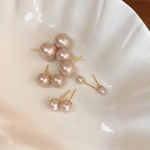 Orecchini A Lobo Perla Artificial Retrò Francesi Sintetici Rosa Con Perno In Argento Gioielli Minimalisti Per Donne