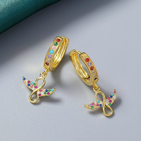 Fashion Copper 18K Gold Plated Angel Wing Infinity Dangle Earrings For Women Luxury Pave Rhinestone Trendy Jewelry Accessory