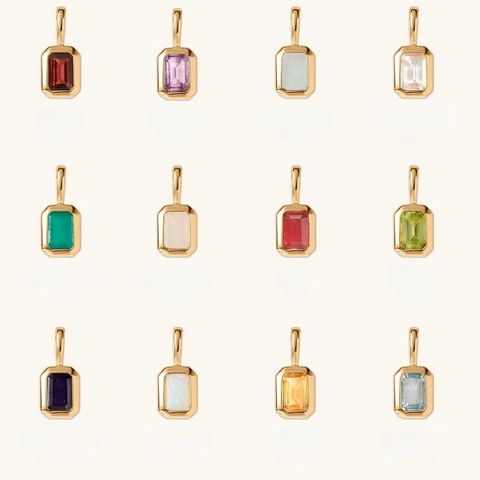 18K Gold Plated Titanium Steel Birthstone Necklace Radiant Cut Colorful Zircon Square Pendant For Women Elegant