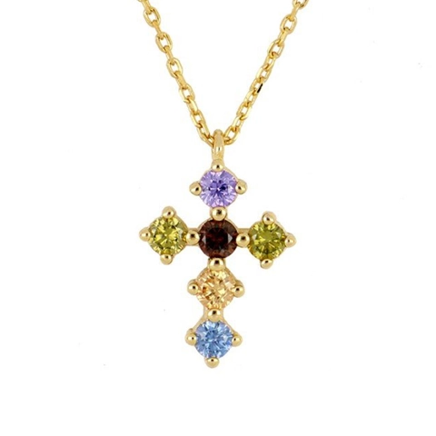 Collana Con Ciondolo a Croce in Rame Argento Sterling 925 Con Zirconia Colorata Gioielli di Moda Stile Retro Francese Donna