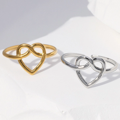Anillo Ajustable De Nudo De Corazón Acero Inoxidable Pulido Diseño Infinito Joyería Minimalista Regalo Para Mujer