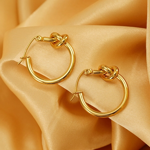 Pendientes De Aro Con Nudo Vintage Chapados En Oro De 18k Acero Inoxidable 304 Joyería Para Mujer