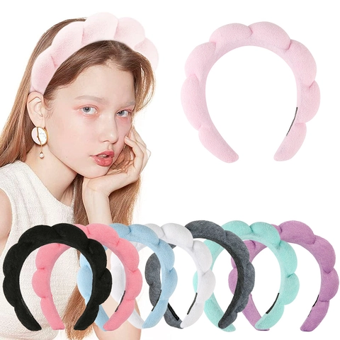 Puffy Spa Headband Terry Cloth Sponge Padded Skincare Face Wash Makeup Hair Band Twisted Cloud For Women Girls