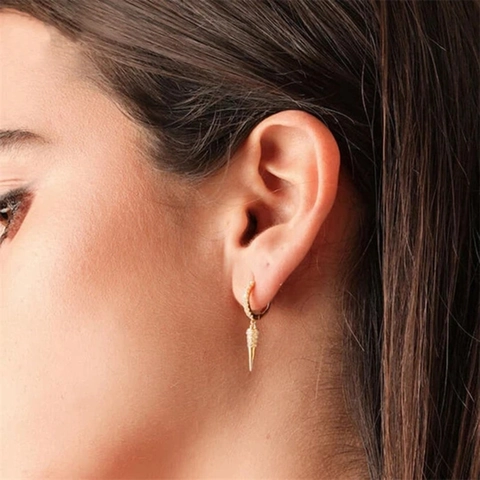 Boucles D'oreilles Créoles Pendentif Pointe Géométrique Zircon Cuivre Et Tige En Argent Sterling 925 Style Français