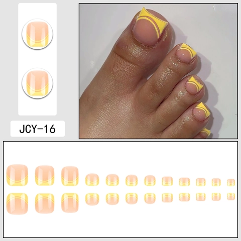 French Yellow Toe Press On Nails Short Square Resin Fake Toenails Summer Minimalist Wearable Foot Manicure For Women