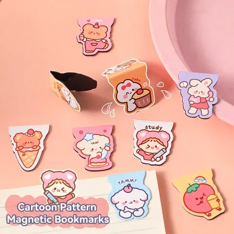 Cute Cartoon Magnetic Bookmarks Paper Magnet Page Markers Double Sided For Students Readers Kawaii Animal Character Shapes