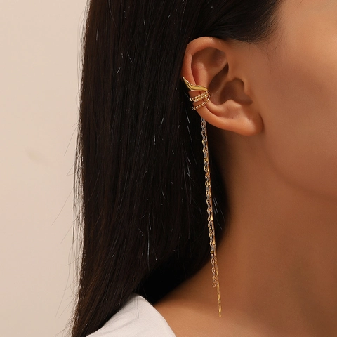 Orecchini A Clip Con Frangia Lunga Rame Lega Strass Perla Artificial Minimalista Gioielli Senza Buco Per Donna