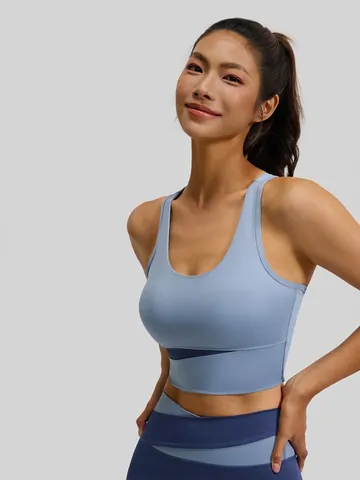Soutien-gorge de Sport Femme Antichoc Impact Élevé Bloc de Couleur Yoga Fitness Course Top Rembourré