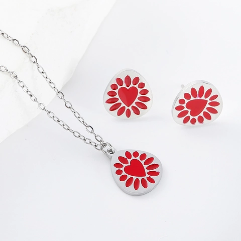 Collana E Orecchini In Acciaio Inossidabile Smalto Cuore Pendente Goccia D'acqua Gioielli Retro Per Donne