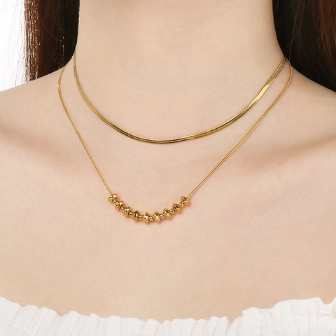 Stainless Steel Necklace For Women Gold Plated Double Layer Butterfly Heart Sun Moon Star Pendants With Artificial Pearls And Enamel