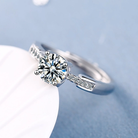 Funkelnder Zirkon Verstellbarer Ring Kupfer Weißgold Beschichtet Krappenfassung Schmuck Für Frauen Mode Fingerring