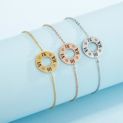 Mode Chiffre Romain Creux Rond Charm Bracelet Pour Femmes Acier Inoxydable Strass Bijoux Élégants Simples Cadeau