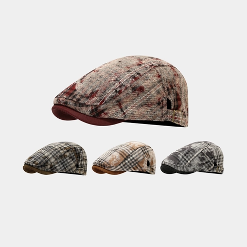 Plaid Ivy Cap Retro Tweed Flat Cap Adjustable British Style Newsboy Hat For Autumn Winter