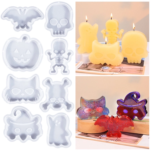 Stampi In Silicone Di Halloween Per Candele Sapone E Colata Di Resina Forme Zucca Teschio Pipistrello Fantasma Flessibile DIY Decorativo
