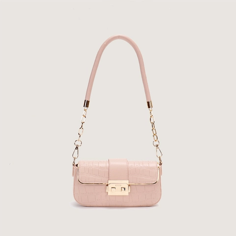 Crocodile Pattern PU Leather Shoulder Bag With Gold Chain Strap Crossbody Square Flap Lock Retro Fashion For Women
